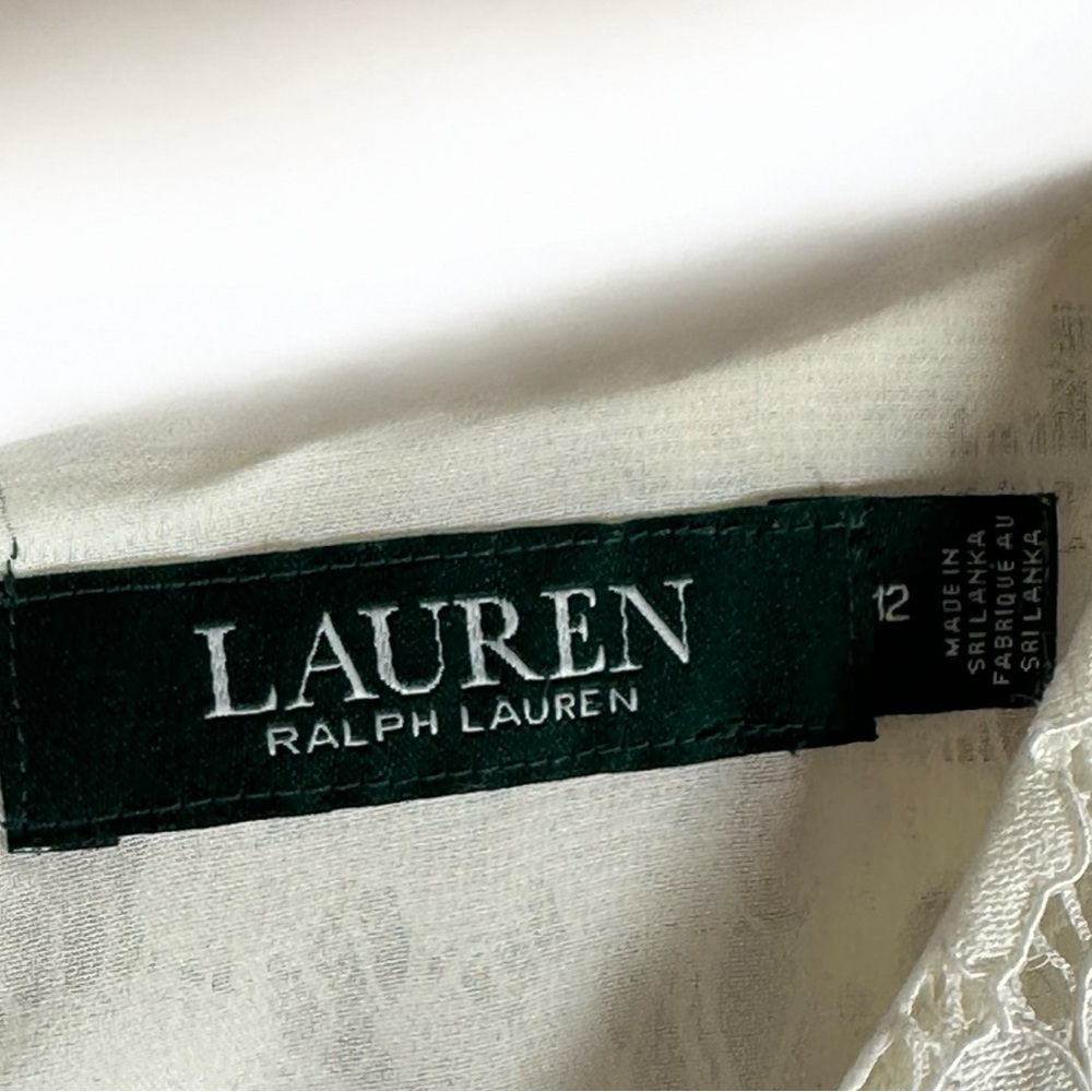 Lauren Ralph Lauren White Lace Long Sleeve Pleated Cuff Blouse Women’s Size 12 - Picture 3 of 6